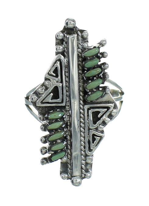 Silver Turquoise Southwestern Water Wave Needlepoint Ring Size 5-1/2 QX87136